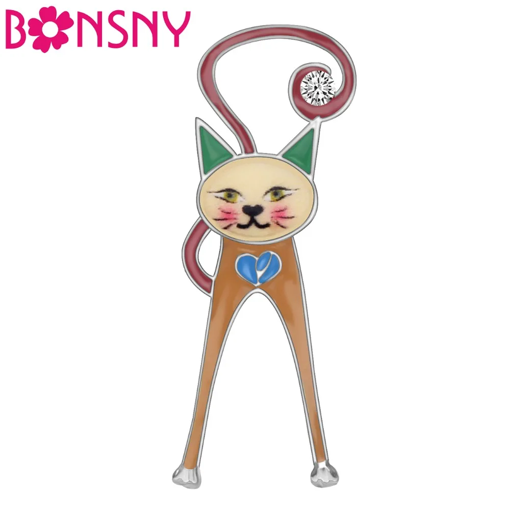 Bonsny эмалированные стразы броши кошки булавка ювелирные изделия для женщин