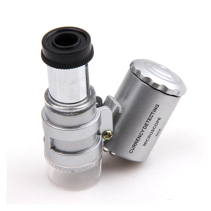 

Mini 60x Pocket Handheld Microscope Loupe Currency Detecting with LED and UV Light Portable Glass Jewellery Magnifier Detector