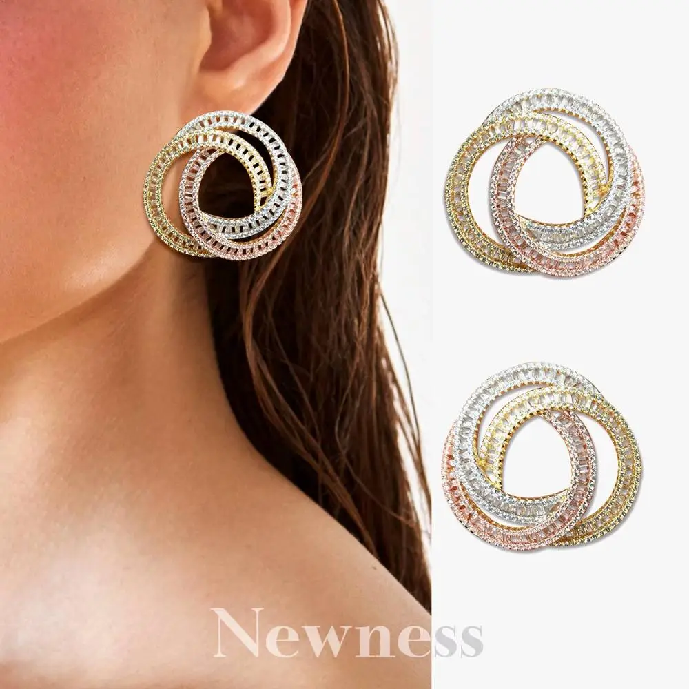 

Newness Luxury AAA Trendy Cubic Zirconia Pave Setting Stud Multi-layered Clear Stone Big earrings
