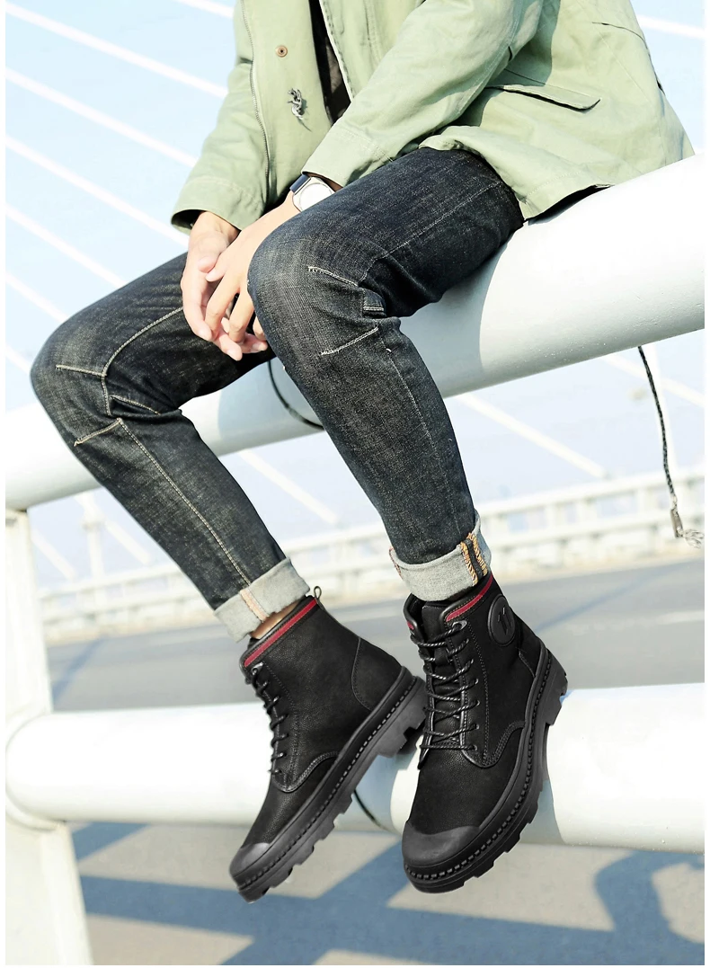 OZERSK New Hot Sale Men Work Shoes Autumn Genuine Leather Lace Up Boots Vintage Style Men Ankle Boots Luxury Casual Boots