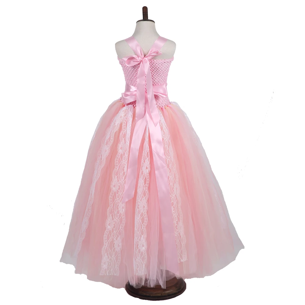 Lace Tulle Flower Girl Evening Dress Ball Gown Children Kids Elegant Pink Navy Blue Tutu Princess Wedding Party Vestidos | Детская