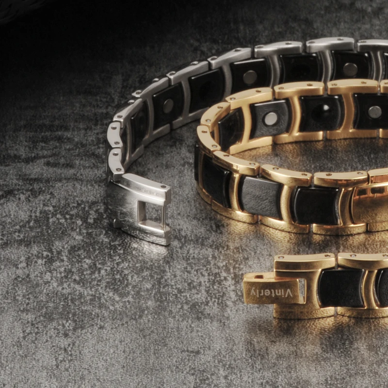 Магнитный браслет Vinterly для мужчин черный керамический из нержавеющей стали