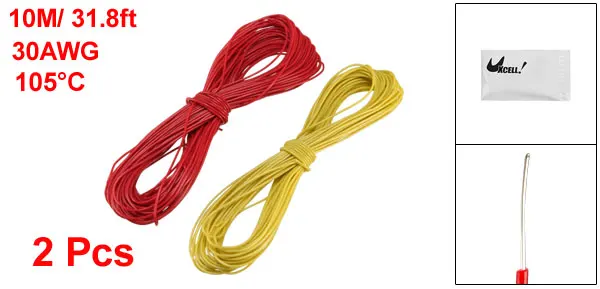 Red Yellow Uxcell красный желтый/белый синий 2 шт 10 м Длина Оловянная медь оберточная проволока кабель для пайки ПП 30 AWG для электронического теста - Цвет: Red Yellow