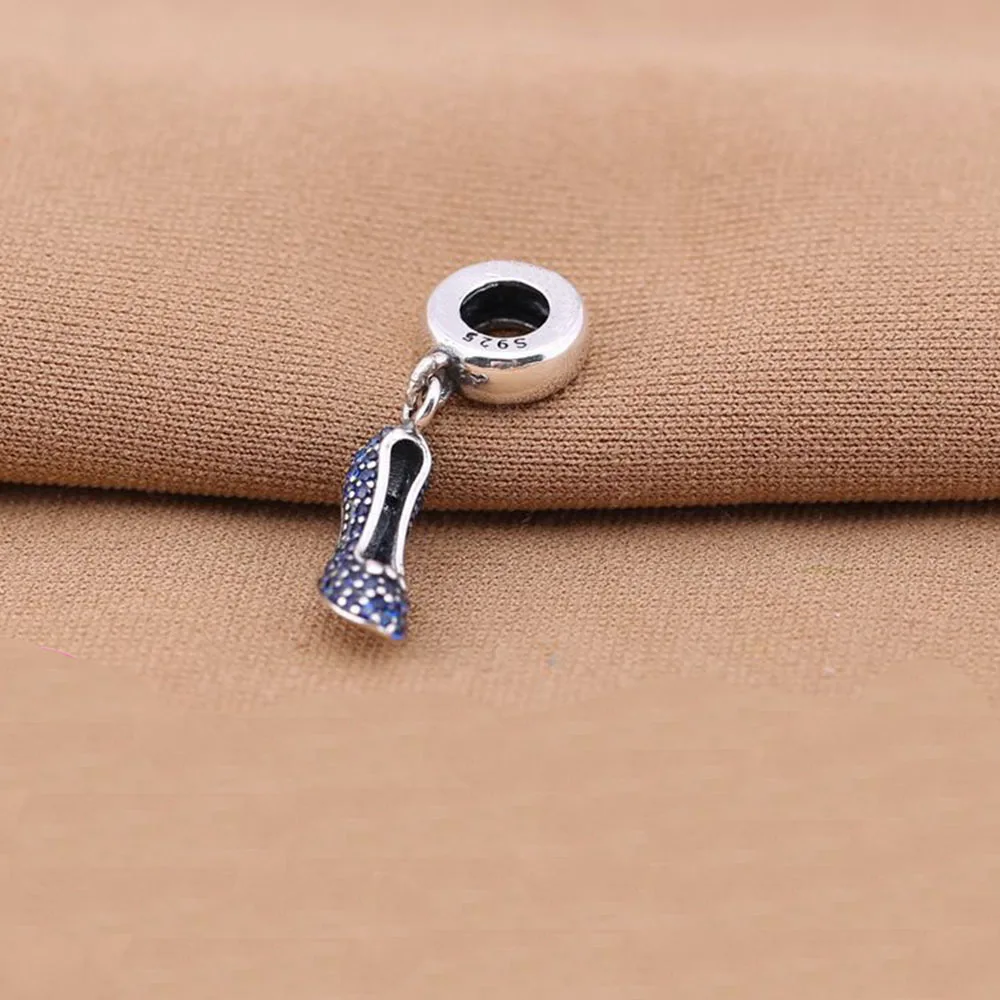 

Original 925 Sterling Silver Cinderella Sparkling Slipper Charm Pendants Fit Bracelets Light Blue Zircon Shoe Charms