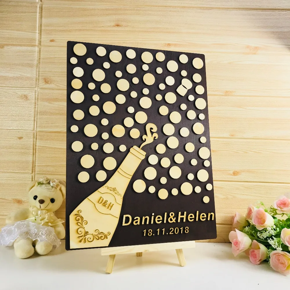 Personalized Wedding Guest Book 3D Theme Unique Custom Champagne Bottle Sign Rustic | Дом и сад