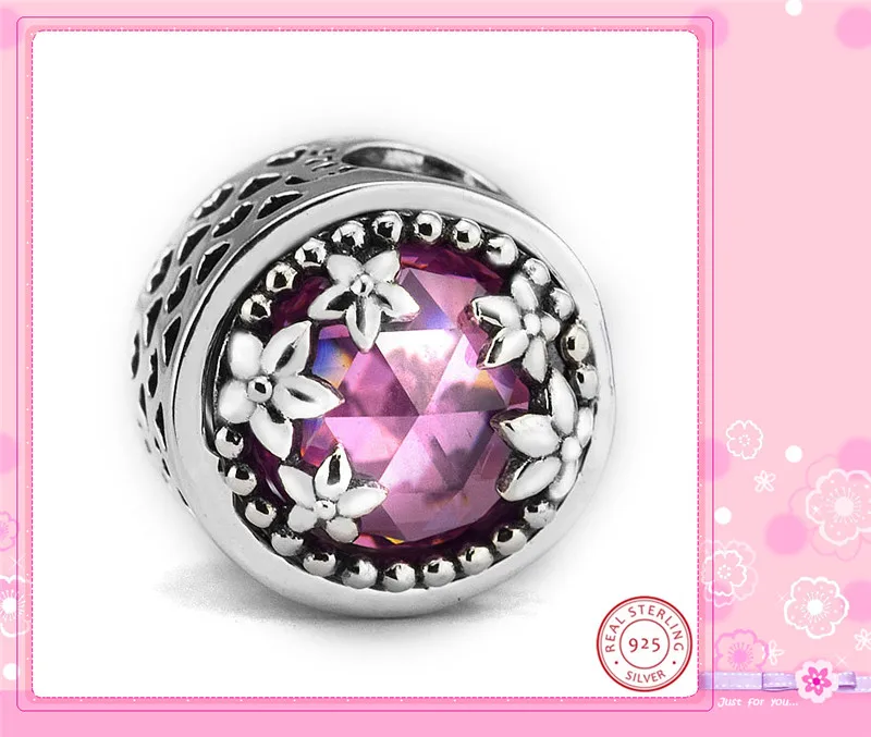 CKK сияющее сердце цветочные бусины розовый кристально чистый CZ DIY Fit PANDORA Подвески Серебро 925 для женщин ювелирных изделий CK002A