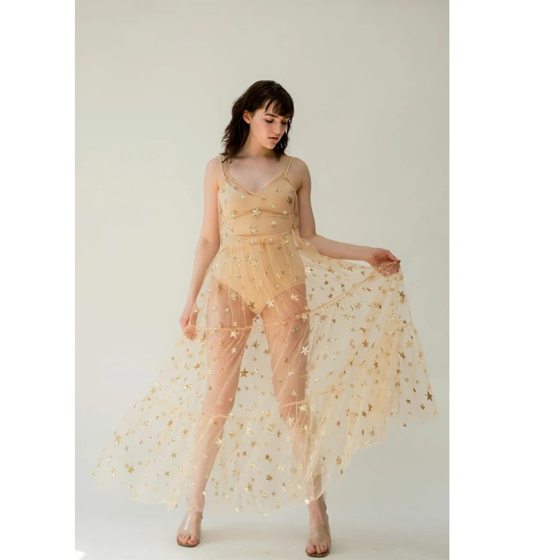 Милое женское Сетчатое прозрачное длинное платье для девочек накидка на бикини