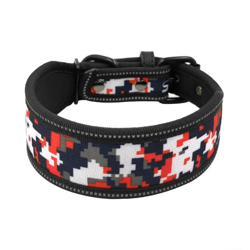 Red Camouflage Нейлоновый ошейник для собак, мягкий Печатный ошейник для больших собак, крепкие светоотражающие ошейники для средних и больших собак, собачий ошейник для золотистого ретривера питбуля - Цвет: Red Camouflage