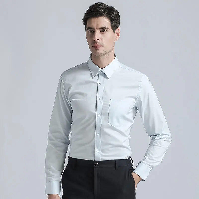 2021 New Brand Men's Regular Fit Dress Shirts High Quality Cotton Blend Long Sleeves Solid Color Mens Business Suits Shirt