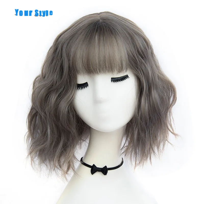 Stylish 43-Color Short Wavy Synthetic Wigs with Bangs for Women's Black, Brown, and Natural Hair Hairstyles image 2