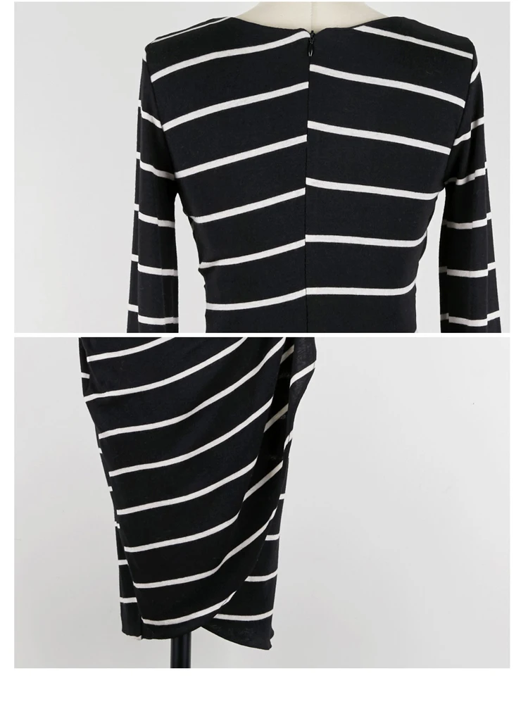 

Pencil Sheath Dress 2019 Spring Office Long sleeve Sexy Korean Women Slim Hip V-neck Striped Casual Evening Party Dresses 1126