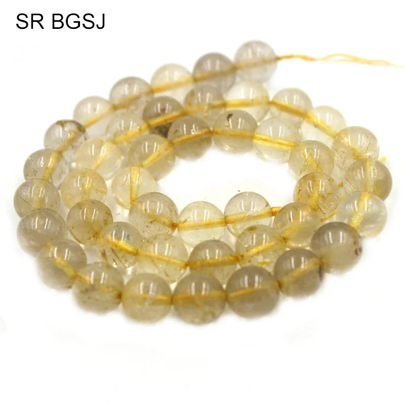 

Free shipping 6 8 10mm Wholesale Natural Gems Stone Round Jewelry Making Gold Rutilated Quartz Beads Strand 15