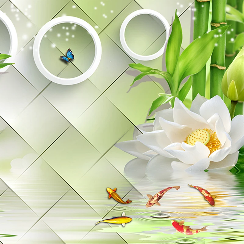 Фотообои в китайском стиле Lotus Circle Бамбуковая природа пейзаж 3D настенная