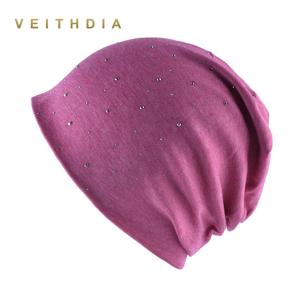 Женская трикотажная двухслойная шапка VEITHDIA из хлопка для осени и зимы DH47|Женские