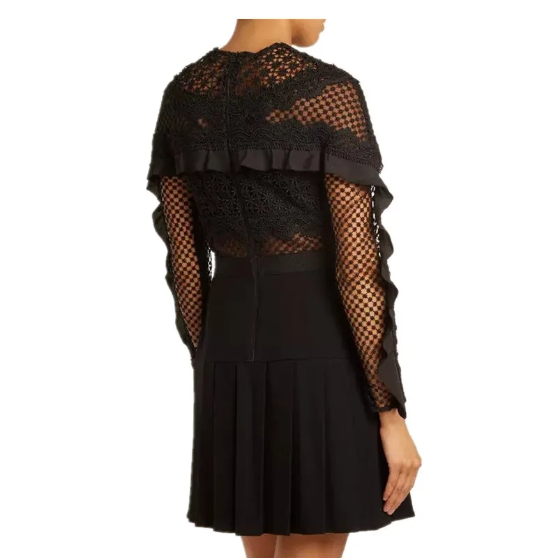 Женское короткое платье черное кружевное весна-осень 2019 | Женская одежда