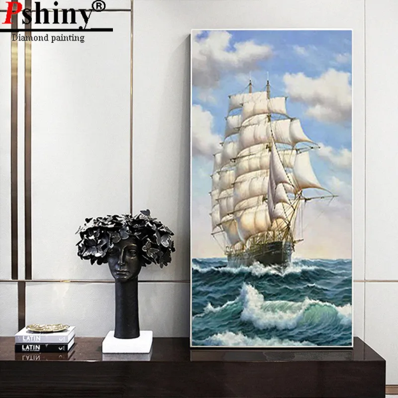 Алмазная вышивка PSHINY DIY распродажа картины с волнами и пейзажем из кристаллов