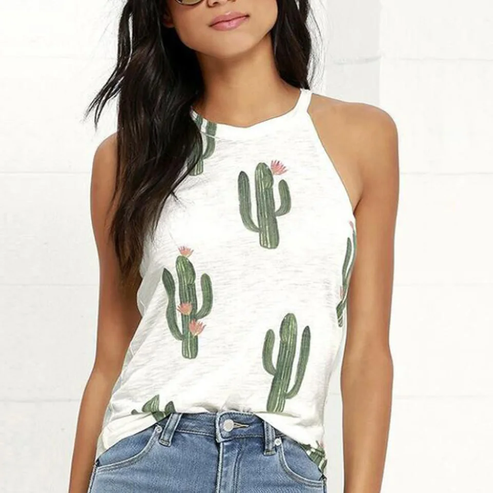 Женский топ на бретелях С КАКТУСОМ черный и белый праздничный оранжевый для