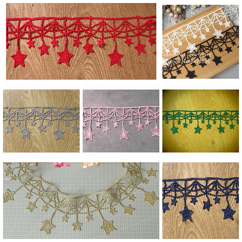 5 ярдов/лот многоцветной вышивкой в виде звезд С кружевной отделкой свадебное