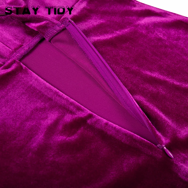 STAY TIDY Solid Velvet Spaghetti Strap Bodycon Women Dress V-Neck Backless Lace Up Cross Zipper Party Club New 2019 Summer | Женская