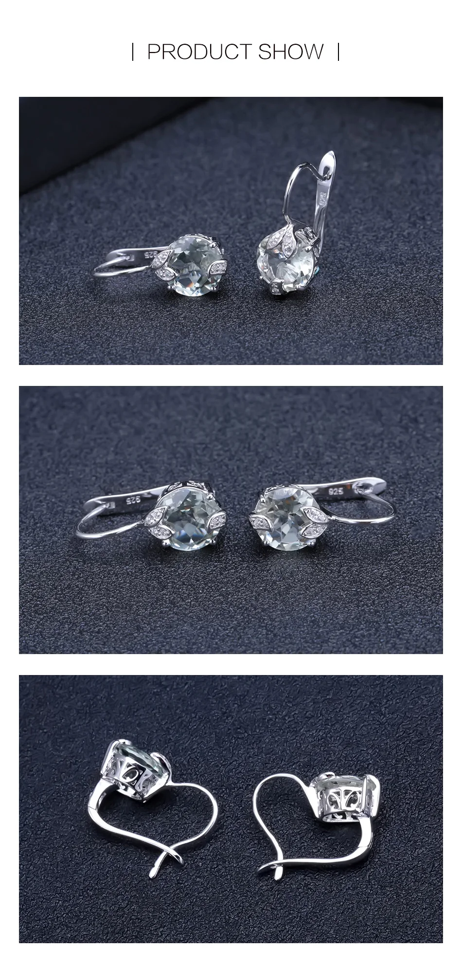 GEM'S балетные 925 пробы серебро 6.65Ct натуральный зеленый аметист драгоценный камень Свадебные обручальные серьги-гвоздики для женщин хорошее ювелирное изделие