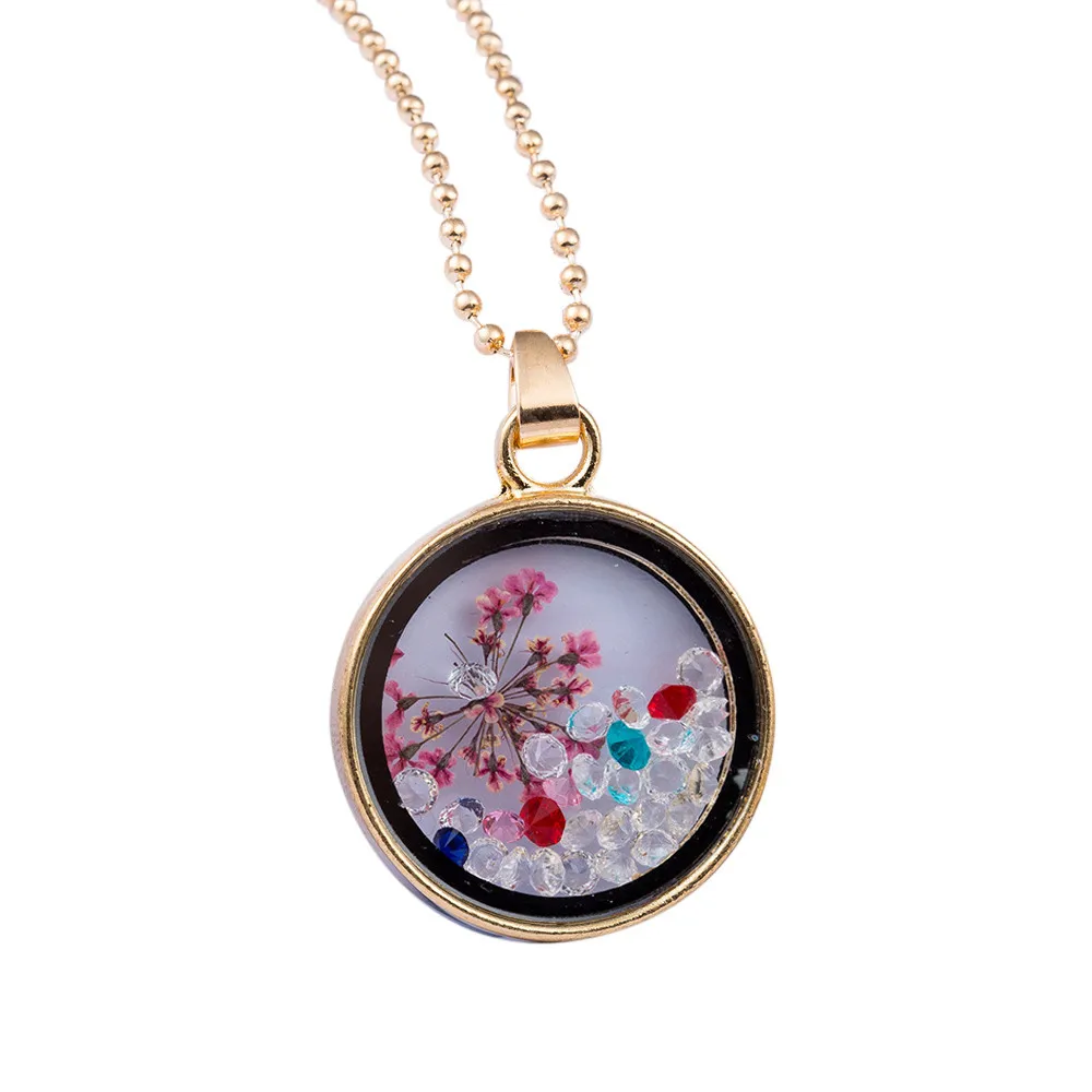RD OTOKY,, модное женское ожерелье с круглой стеклянной подвеской с сушеными цветами, стразы, ожерелье для подарка, May22 - Окраска металла: RD