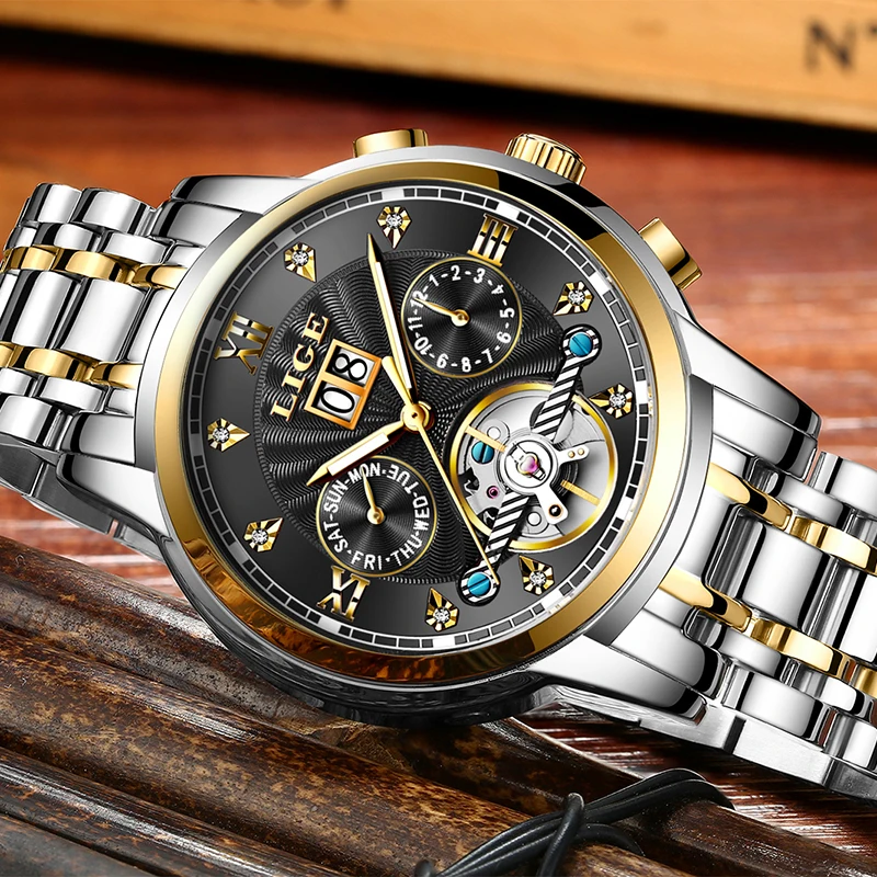 2019 Бизнес Мужские часы наручные Элитный бренд Топ LIGE Tourbillon Спорт механические