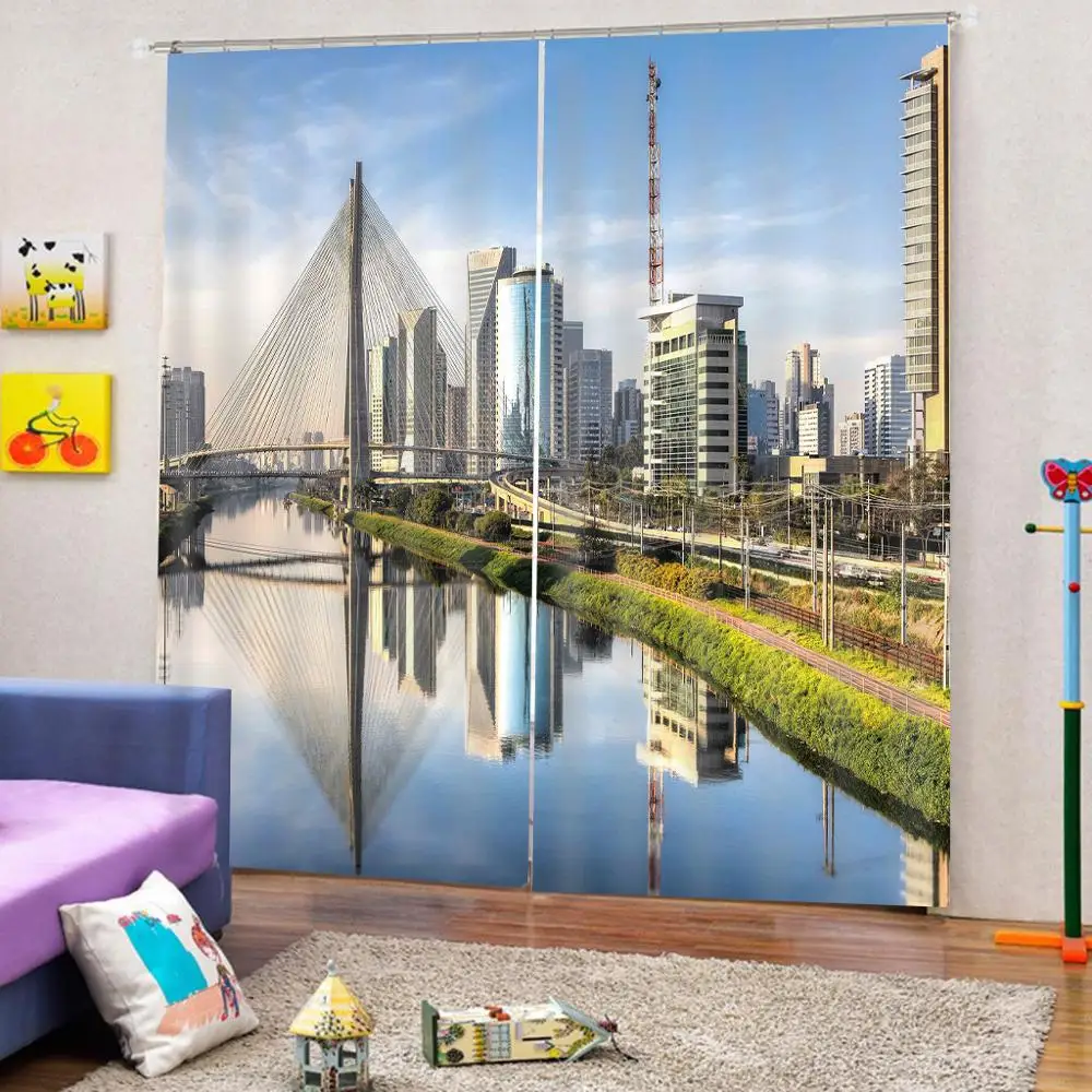 

customize 3D curtains Urban architecture bridge high quality curtain For living room bedrooms modern curtain