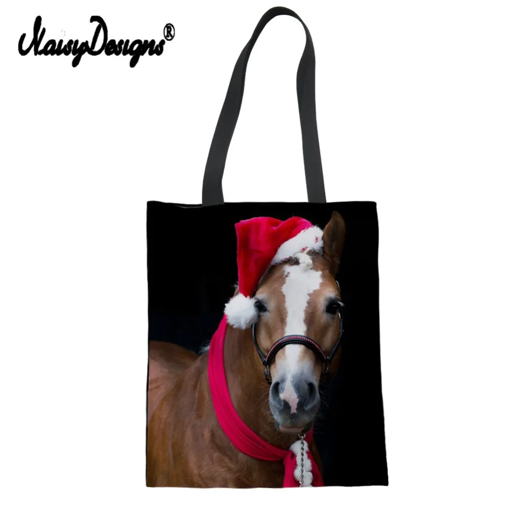 NoisyDesigns Horse рождественские женские сумки Холщовая Сумка для покупок