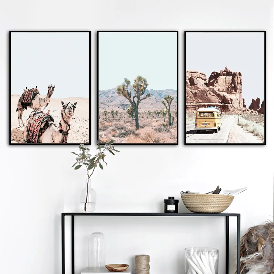 Картина на холсте с изображением верблюда кактуса автобуса горного пейзажа | Дом
