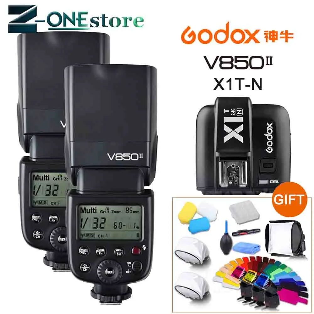 2x Godox V850II GN60 HSS 2 4G Беспроводная система X Flash Speedlite li-ion батарея + X1N передатчик для Nikon