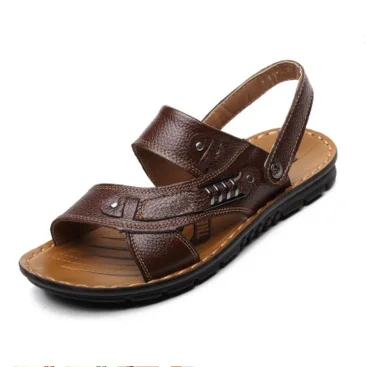 Шлепанцы мужские из коровьей спилковой кожи сандалии с открытым носком пляжная