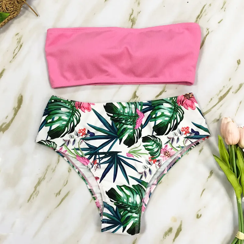 WC0420P1 New Bandeau Bikini Set Women High Waist Bikinis Brazilian Biquini Swimsuit Floral Printed Swimsuit Beach Wear Bathing Suit - Цвет: WC0420P1