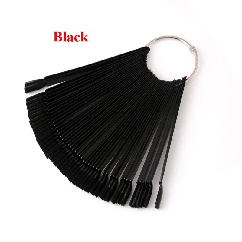 Black 50PCS Fulljion 50 шт Ложные веерообразные цветные карты со стальным кольцом для маникюра, советы для маникюра, доска для демонстрации лака, шаблон, инструменты для отображения - Цвет: Black 50PCS
