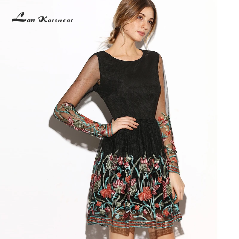 Женское Сетчатое платье с цветочной вышивкой модельное дизайнерское винтажное
