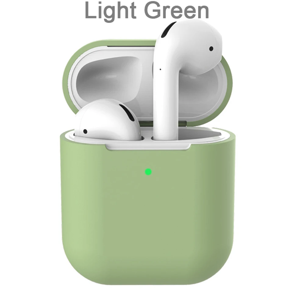 light green Чистый цвет тпу силиконовый Bluetooth беспроводной чехол для наушников защитный чехол для Airpods аксессуары для Apple Airpods 2 - Цвет: light green