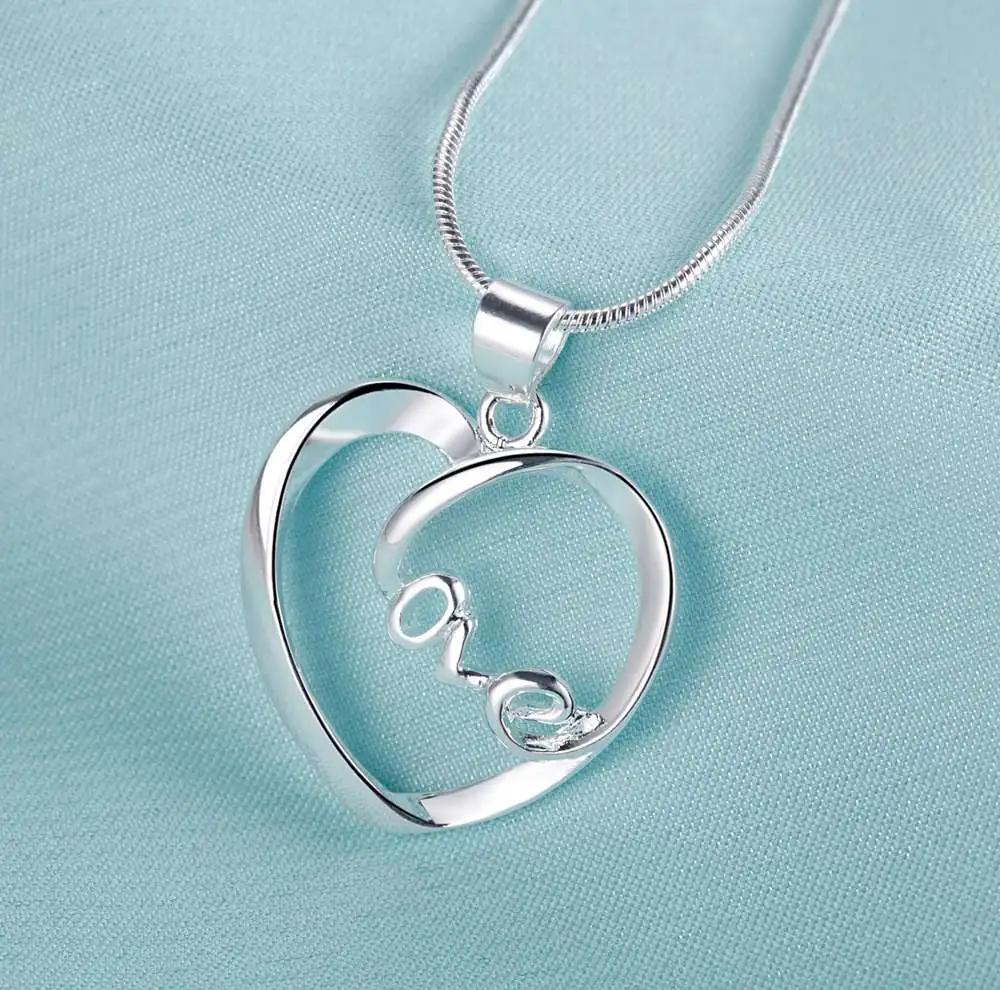 Ожерелье с серебряным покрытием love heart новые серебряные ожерелья и подвески XXSUSHGN