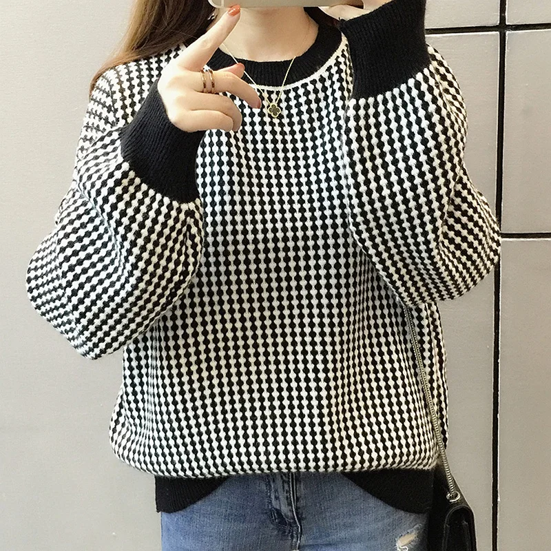 GIGOGOU High Quality Striped Women Autumn Winter Sweater Thick Lantern Sleeve Knitted Pullover and Loose Female Jumper | Женская одежда