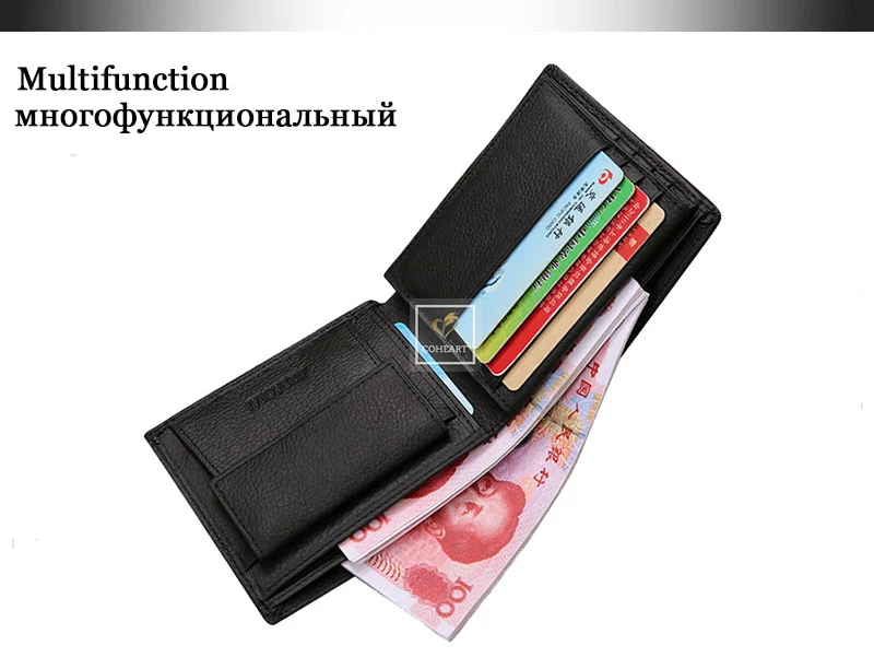 Натуральная кожа мужской бумажник премиум Продукт настоящие воловья кожа бумажники для мужчин короткие черные walet portefeuille homme