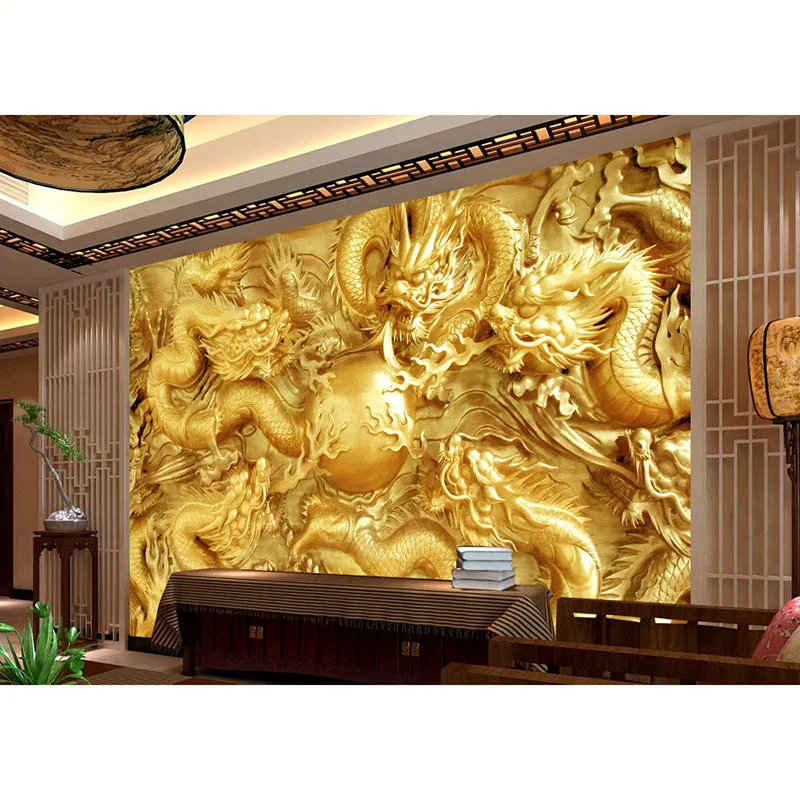 3D обои на заказ для комнаты нетканый HD Фотофон водонепроницаемый золотой дракон