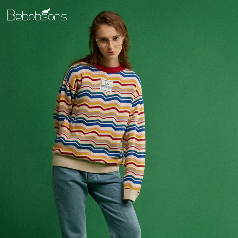 Женский винтажный пуловер Bebobsons свитер вязаный Топ толстый Высококачественный