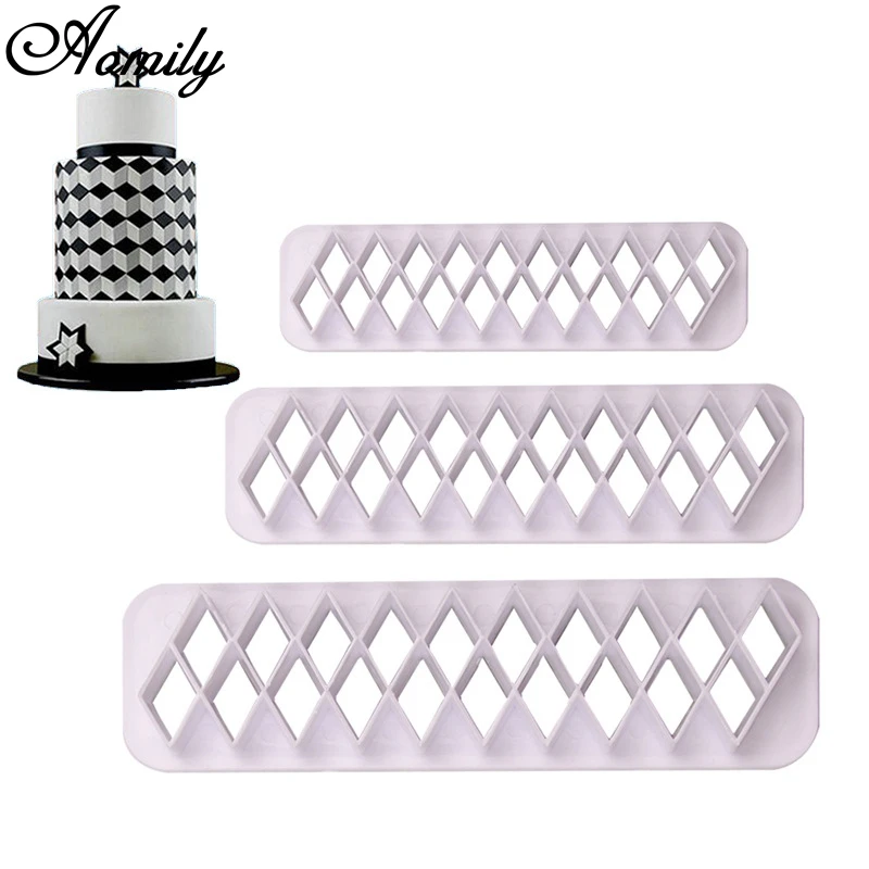 

Aomily 3pcs/Set Diamond Design Cake Stencil Fondant Decorating Stencils Templates Mold Baking Cake Tools New Style Baking Mold