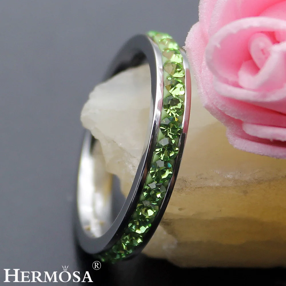 Hermosa большая акция Hermosa Ювелирные изделия Блестящий Романтический Зеленый Перидот 925 стерлингового серебра свадебные круглые кольца для женщин размер 7#8