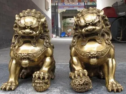 Китайский regius YM чистый латунный дверной талисман Fu Foo Dog Evil Guardian статуя льва