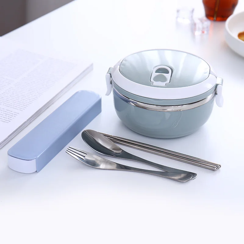 Blue 1 Layer Детский Взрослый Ланчбокс 304 из нержавеющей стали контейнер для еды термос пластиковый школьный бэнто Ланч-боксы кухонные аксессуары в японском стиле - Цвет: Blue 1 Layer