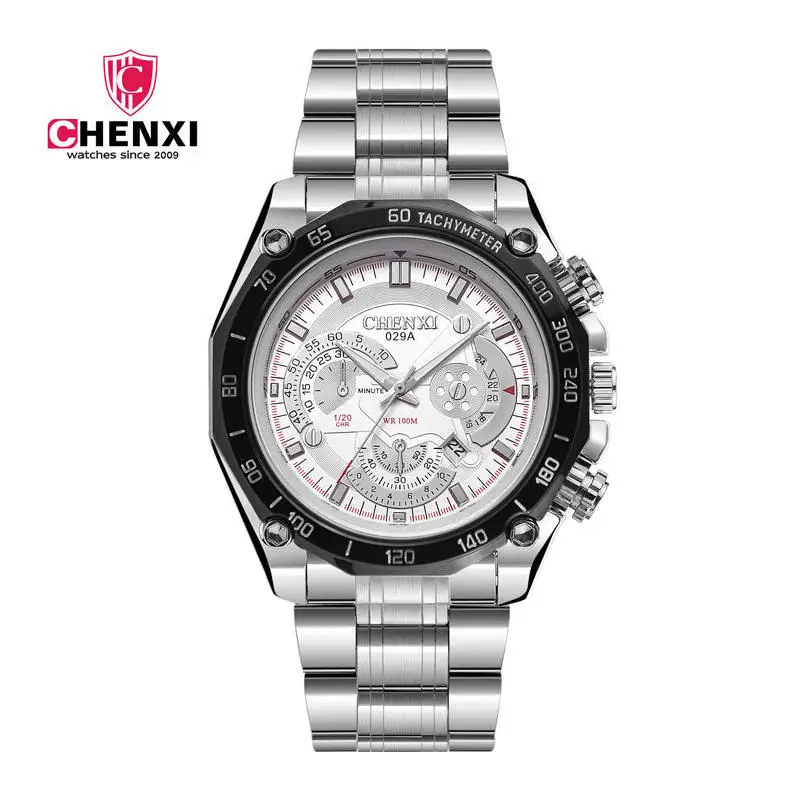 Модные мужские часы Серебристые водонепроницаемые с большим циферблатом белые