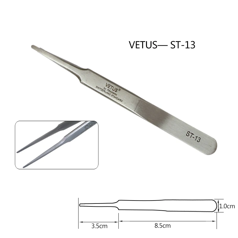 2 шт. ST-11/15 Пинцет VETUS оригинальные щипчики для ресниц для наращивания Анти-статический Нержавеющая сталь ST-10/11/12/13/14/15/16/17 Twe - Длина: ST-13