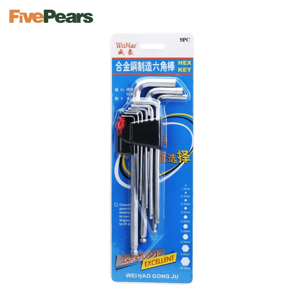 9 шт./компл. Набор шестигранных ключей Прочный хромированный Ванадиевой гаечные