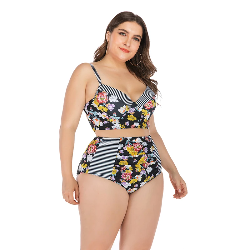 Женский бикини с высокой талией сексуальный купальник большого размера плюс в