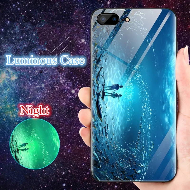Светящийся чехол для iPhone XS Max XR 6 S 7 8 Plus X корпус телефона закаленное стекло задняя