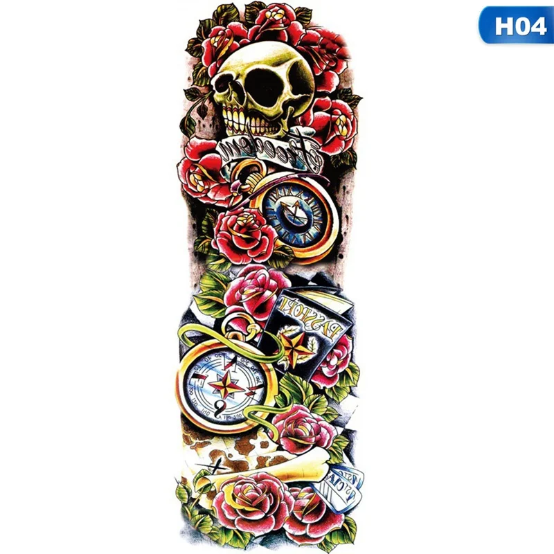 H04 1 шт., новинка, 16*48 см, полный цветок, большая рука, тату, наклейка, рыба, павлин, цветок, временная краска для тела, передача воды, поддельные татуировки, рукава - Цвет: H04